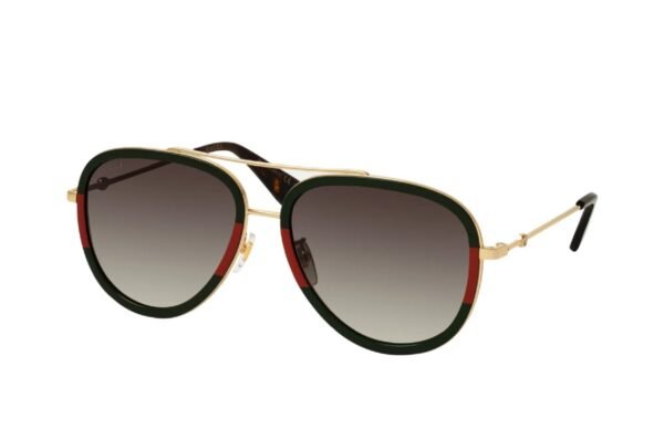 a pair of sunglasses with a green and red frame